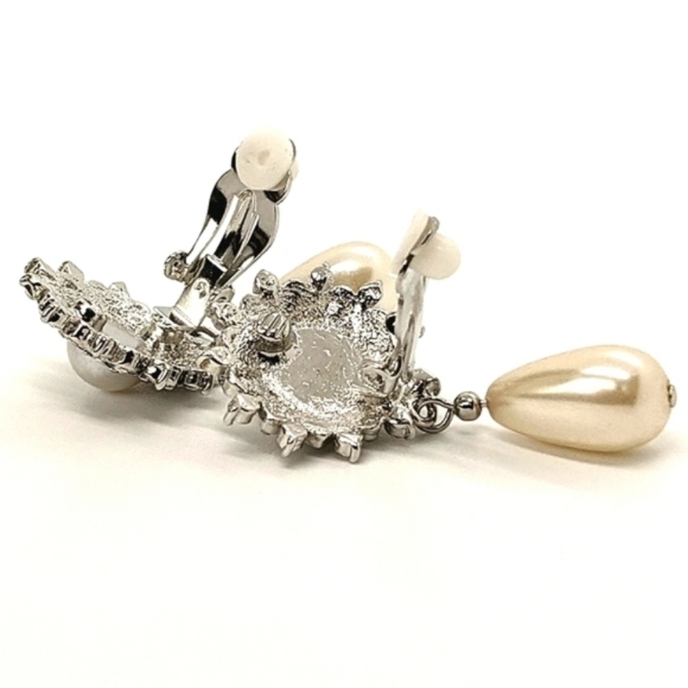 ERWIN PEARL Vintage Rhinestone Sunburst Faux Pearl Teardrop Drop Earrings - Picture 3 of 6